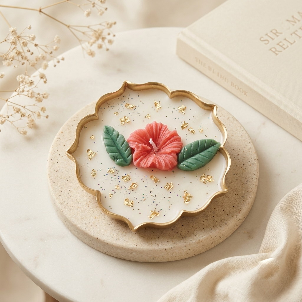 Hibiscus Dish Candle — Cozywick hand-poured soy candle, made in India