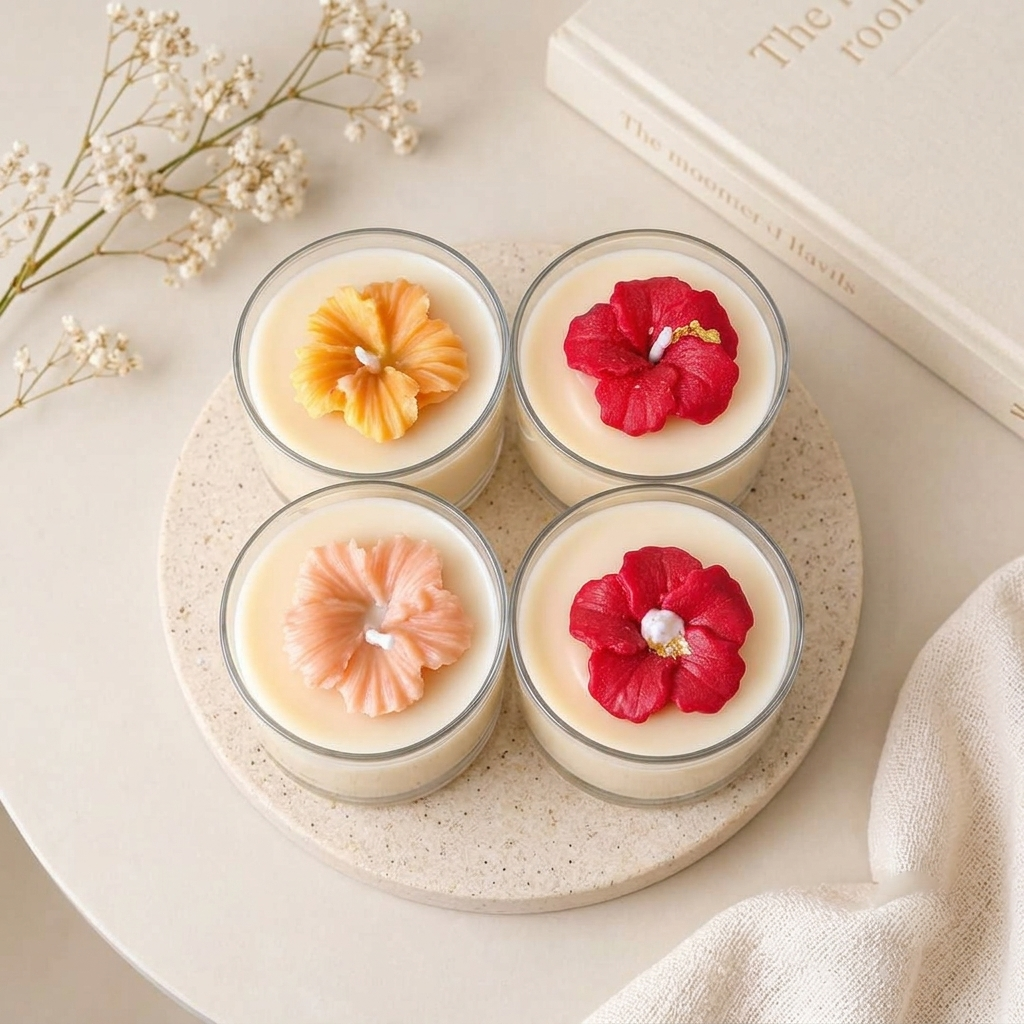 Hibiscus Cup Candles — Cozywick hand-poured soy candle, made in India