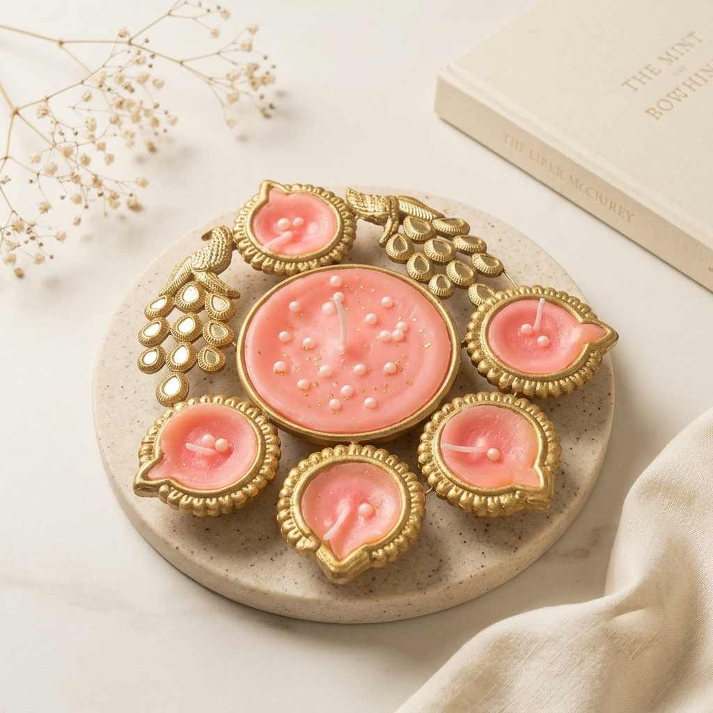 Peacock Diya Candle Set — Cozywick hand-poured soy candle, made in India