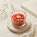 Red Dahlia Glass Candle — Cozywick hand-poured soy candle, made in India
