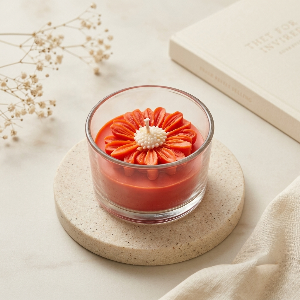 Red Dahlia Glass Candle — Cozywick hand-poured soy candle, made in India